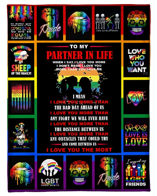 To My Partner Lgbt Blanket, Couple Lesbian Skull Blanket, Support Lgbt Friend Blanket, Pride Gift