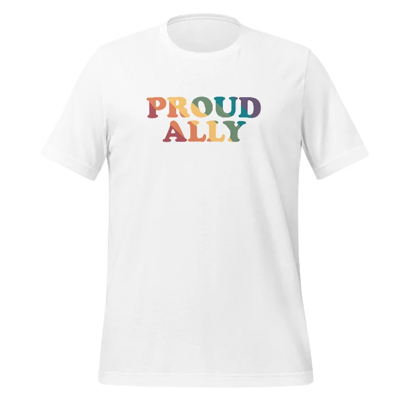 Graphic pride t-shirts with bold rainbow gradient prints--Proud Ally Unisex T-Shirt