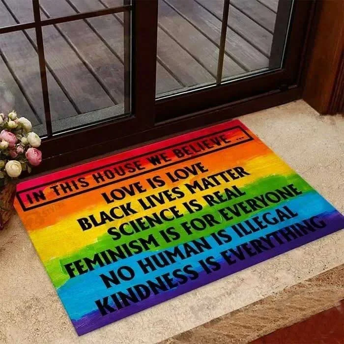 Pride Doormat, Lgbt In This House We Believe Love Is Love Doormat Pride Gift