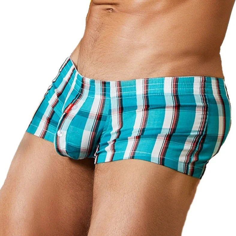 SEOBEAN Men's Sexy Tight Plaid Woven Boxer