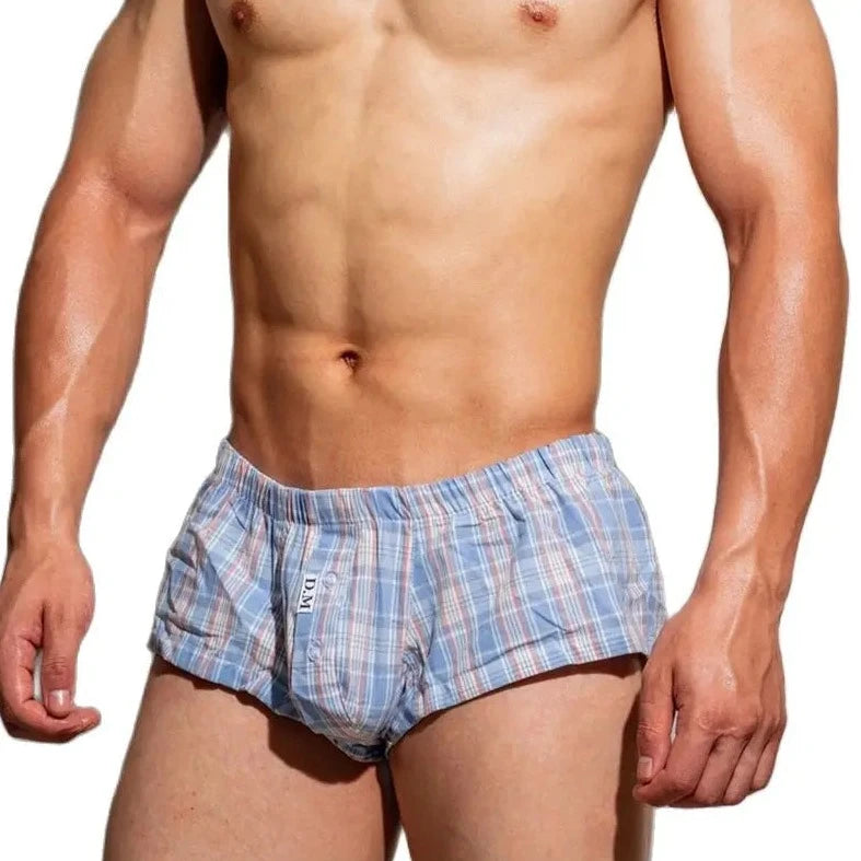 DM Low Rise Breathable Plaid Home Boxer Briefs