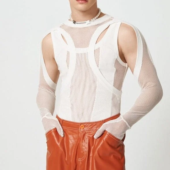 Elegant Long Sleeve Gloves Mesh Bodysuit