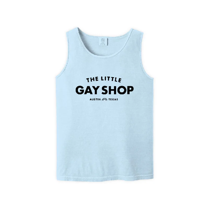 Affordable graphic tees for college pride clubs--The Little Gay Shop Logo - Light Blue Tank Top Affordable graphic tees for college pride clubs--The Little Gay Shop Logo - Light Blue Tank Top