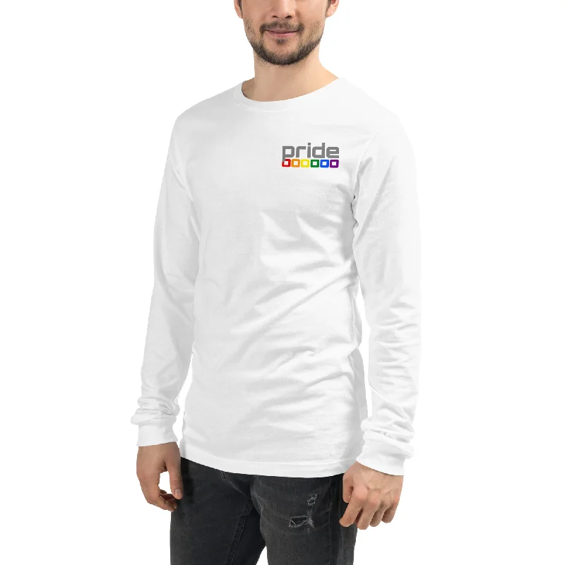 Comfortable graphic tees for everyday pride wear--Gay Pride Rainbow Rounded Squares Small Front Graphic LGBTQ+ Unisex Long Sleeve T-Shirt Comfortable graphic tees for everyday pride wear--Gay Pride Rainbow Rounded Squares Small Front Graphic LGBTQ+ Unisex Long Sleeve T-Shirt
