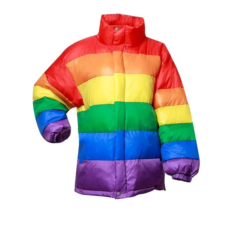 Soft breathable graphic tees for outdoor events--Winter Rainbow Wadded Loose Parka