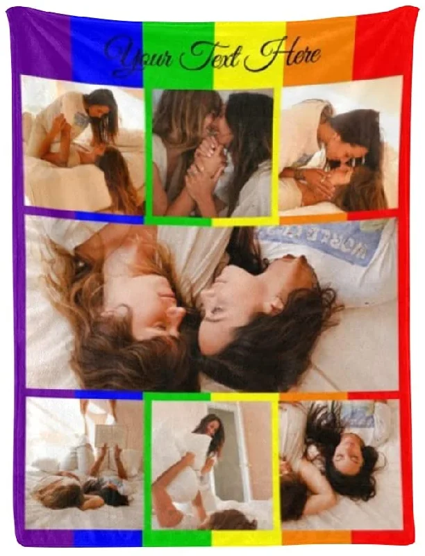 Personalized Name Rainbow Sherpa Fleece Throw Blanket, Lesbian Lgbt Pride Blanket, Presents For Couple Gay Personalized Name Rainbow Sherpa Fleece Throw Blanket, Lesbian Lgbt Pride Blanket, Presents For Couple Gay