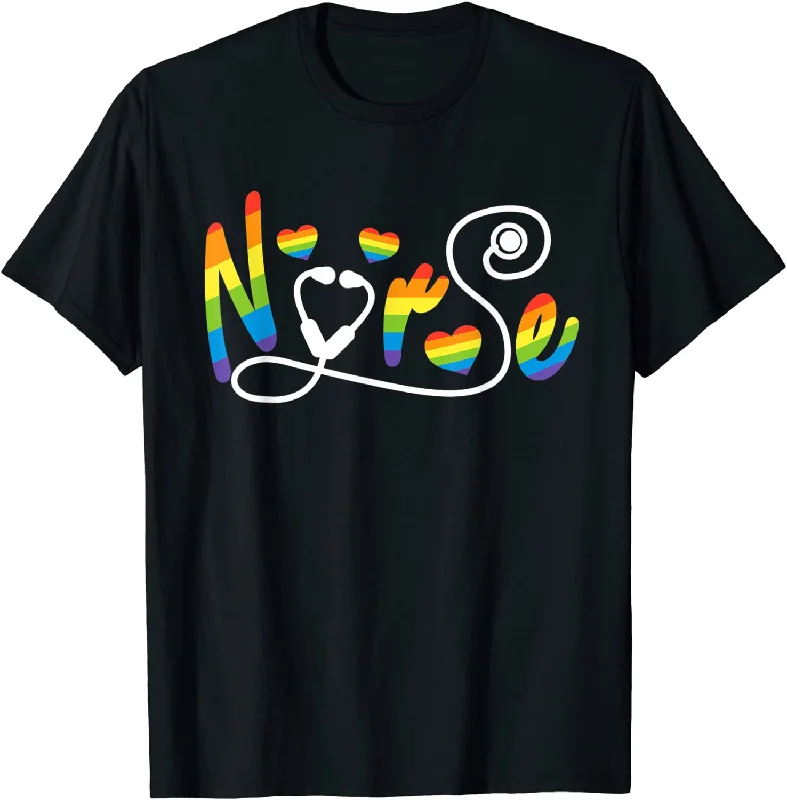 Nurse LGBTQ Gay Pride Shirt, Rainbow Flag Registered Nursing RN T-Shirt