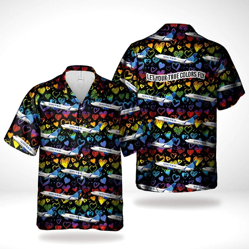 Lgbtq+ Pride Hawaiian Shirt, Let Your True Colors Fly, Heart United Airlines Boeing Hawaiian 3D Shirt Lgbtq+ Pride Hawaiian Shirt, Let Your True Colors Fly, Heart United Airlines Boeing Hawaiian 3D Shirt