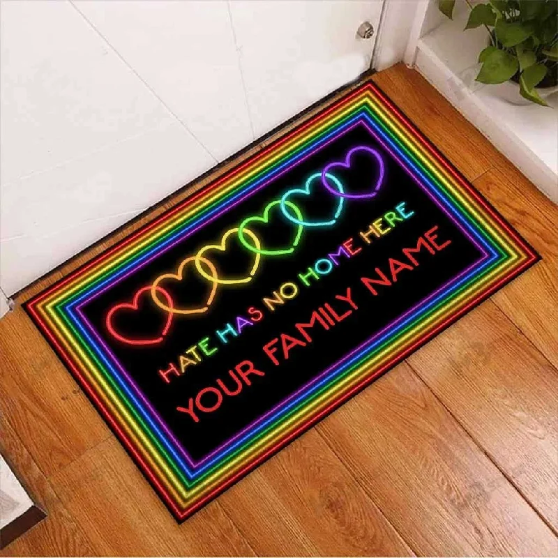 Custom Lgbt Doormat With Name Pride Door Mat Hate Has No Home Here, Gift For Couple Lesbian, Gay Gift For Couple Custom Lgbt Doormat With Name Pride Door Mat Hate Has No Home Here, Gift For Couple Lesbian, Gay Gift For Couple