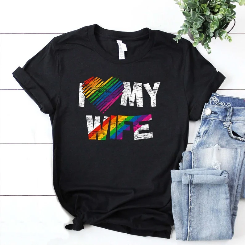 Graphic pride t-shirts with rainbow peace and love designs--Funny LGBT Month Shirt, I Love My Wife, Lesbian Shirt, Lgbt Pride Shirt, rainbow pride shirt Graphic pride t-shirts with rainbow peace and love designs--Funny LGBT Month Shirt, I Love My Wife, Lesbian Shirt, Lgbt Pride Shirt, rainbow pride shirt