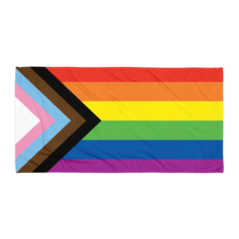 LGBTQ Daniel Quasar Progress Pride Flag Beach Blanket Towel