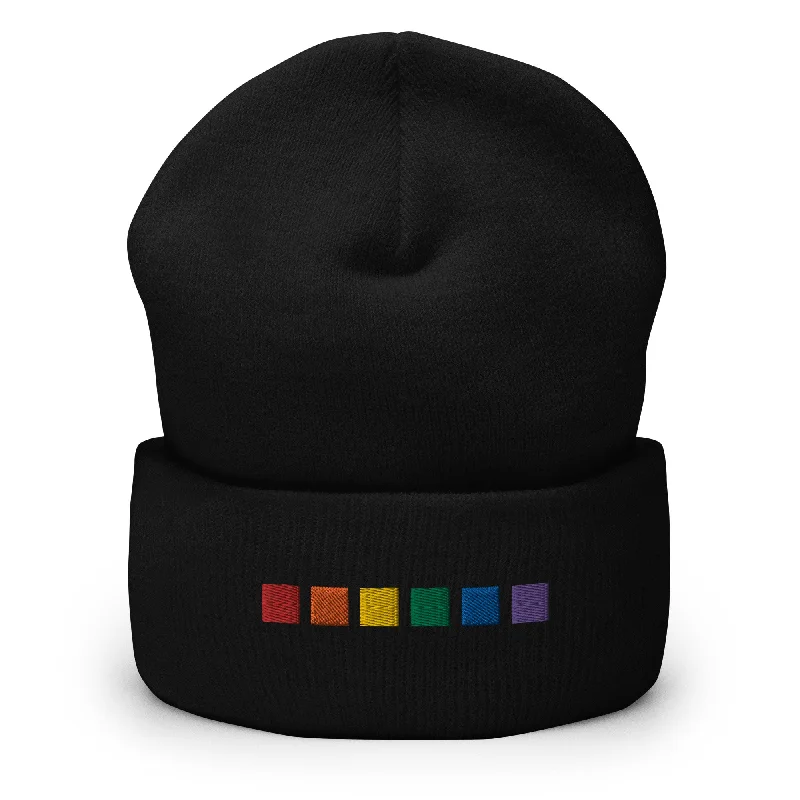 Rainbow Squares Embroidered Cuffed Beanie