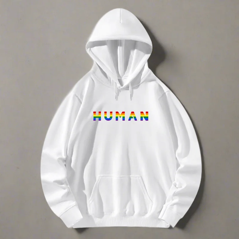 Hoodies with inclusive love is love messages--Human Rainbow Unisex Hoodie