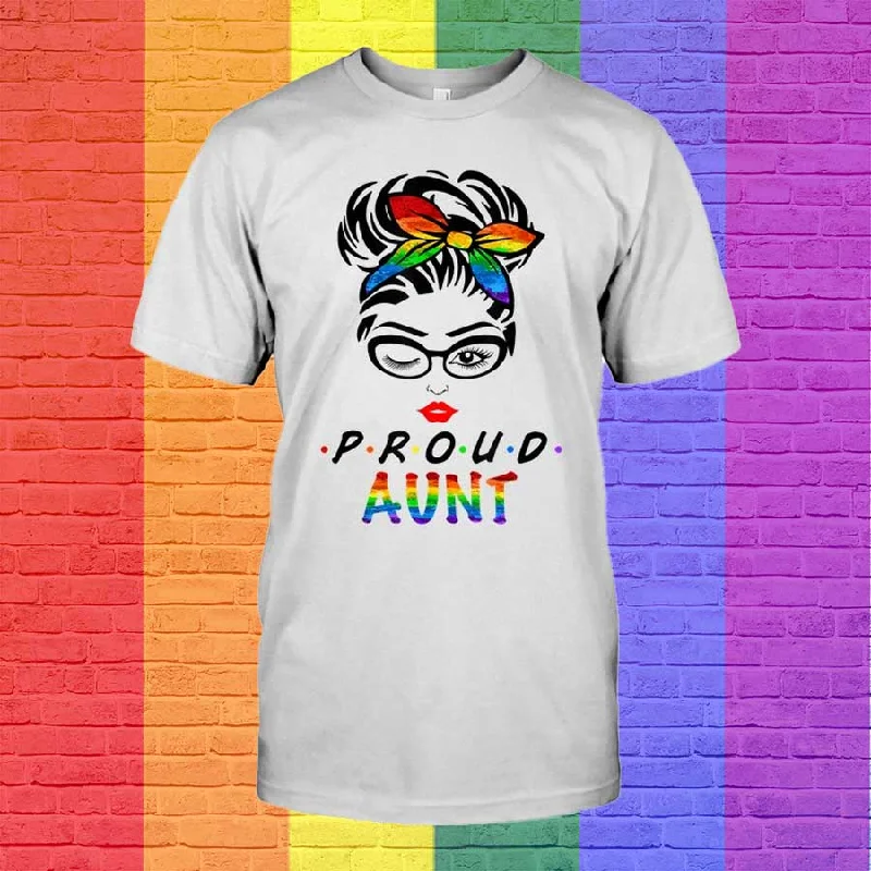 Messy Hair Bun Proud Aunt LGBT Gay Pride Support LGBTQ T Shirt