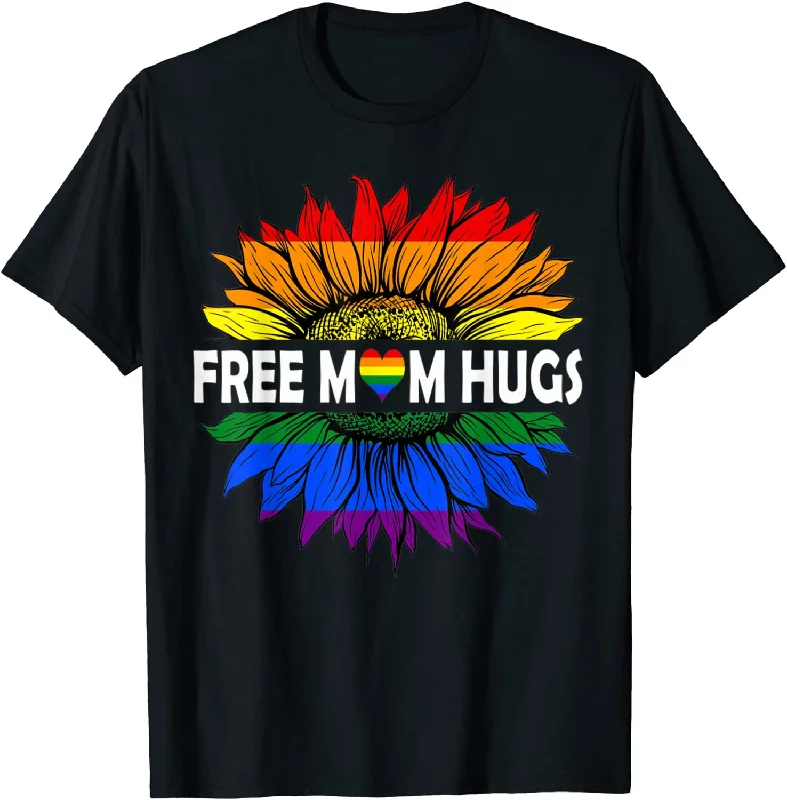Lesbian Mom T Shirt, Free Mom Hugs Gay Pride LGBT Daisy Rainbow Sunflower Hippie T-Shirt