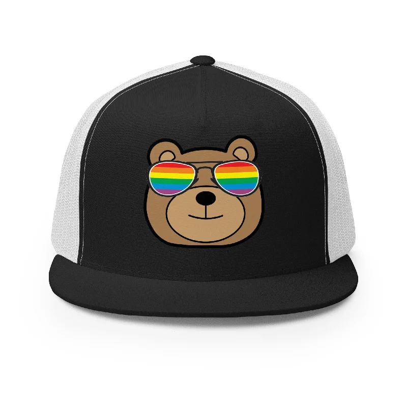 Gay Bear with Rainbow Sunglasses Trucker Baseball Cap Hat