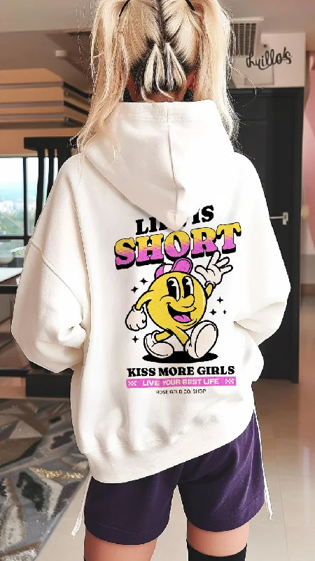 Hoodies with LGBTQ+ rights slogans and artwork--Life is Short Kiss More Girls Premium WLW Hoodie Hoodies with LGBTQ+ rights slogans and artwork--Life is Short Kiss More Girls Premium WLW Hoodie