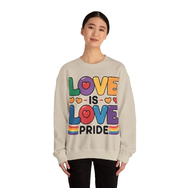Graphic pride t-shirts with rainbow peace symbols--Love Is Love Pride Sweatshirt