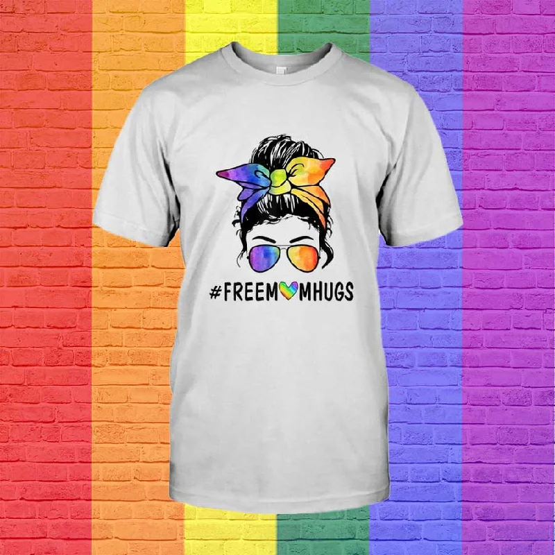 T Shirt For Gay Women, Free Mom Hugs Messy Bun Lgbt Pride Rainbow T Shirt, Pride Shirts Women T Shirt For Gay Women, Free Mom Hugs Messy Bun Lgbt Pride Rainbow T Shirt, Pride Shirts Women