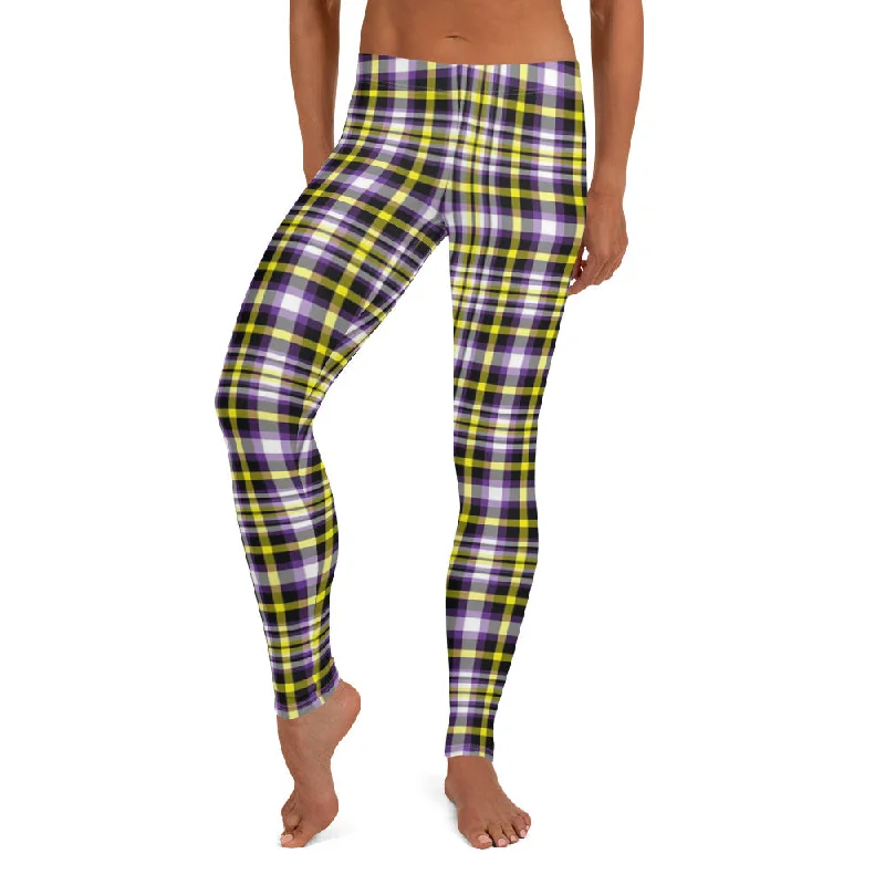 Nonbinary Enby Pride Womens Leggings Yoga Pants in Plaid