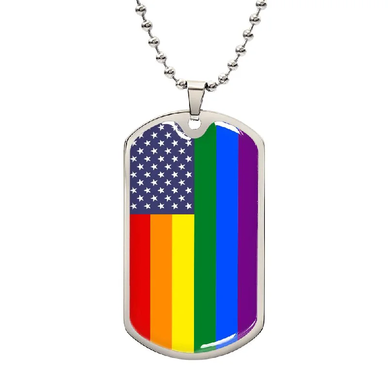 LGBTQ USA New Glory Pride Military Dog Tag Necklace