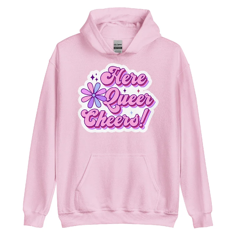 Hoodies with rainbow stripes and equality logos--Here Queer Cheers Unisex Sweat Shirt Hoodies with rainbow stripes and equality logos--Here Queer Cheers Unisex Sweat Shirt