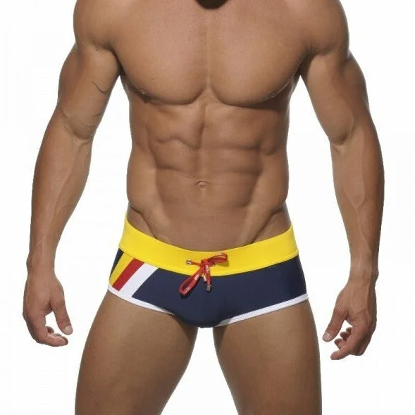 Side Striped Square Cut Swim Trunks