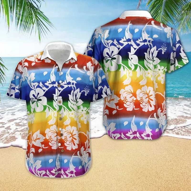 Comfortable graphic tees for pride weekend celebrations--LGBT Flower Rainbow Nice Ornamental Hawaiian Shirt Comfortable graphic tees for pride weekend celebrations--LGBT Flower Rainbow Nice Ornamental Hawaiian Shirt