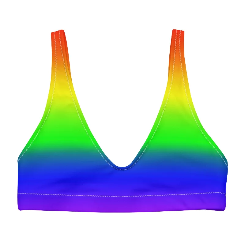 LGBTQ Pride Recycled Padded Bikini Top Sports Bra - Ombre