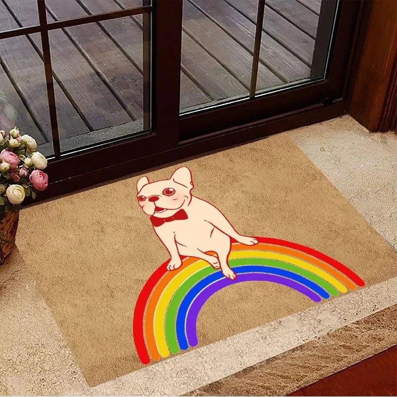 Rainbow Lgbt Pride Doormat, Frenchie Lgbt Home Decorative Welcome Doormat