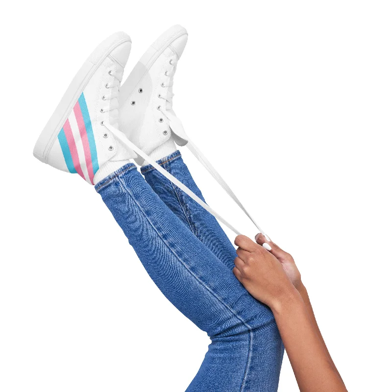 Transgender Diagonal Flag Colors LGBTQ+ High Top Canvas Women's Shoes