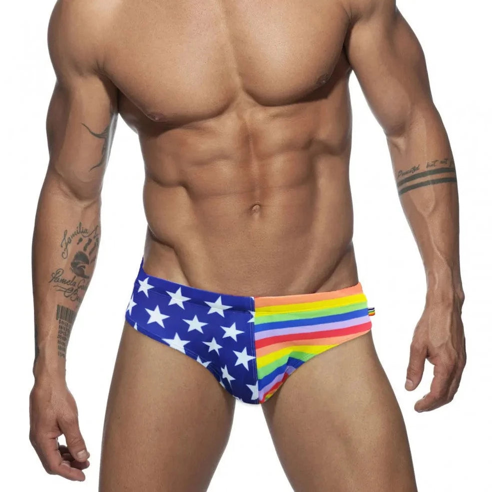 Men's Patriotic Rainbow Swim Briefs