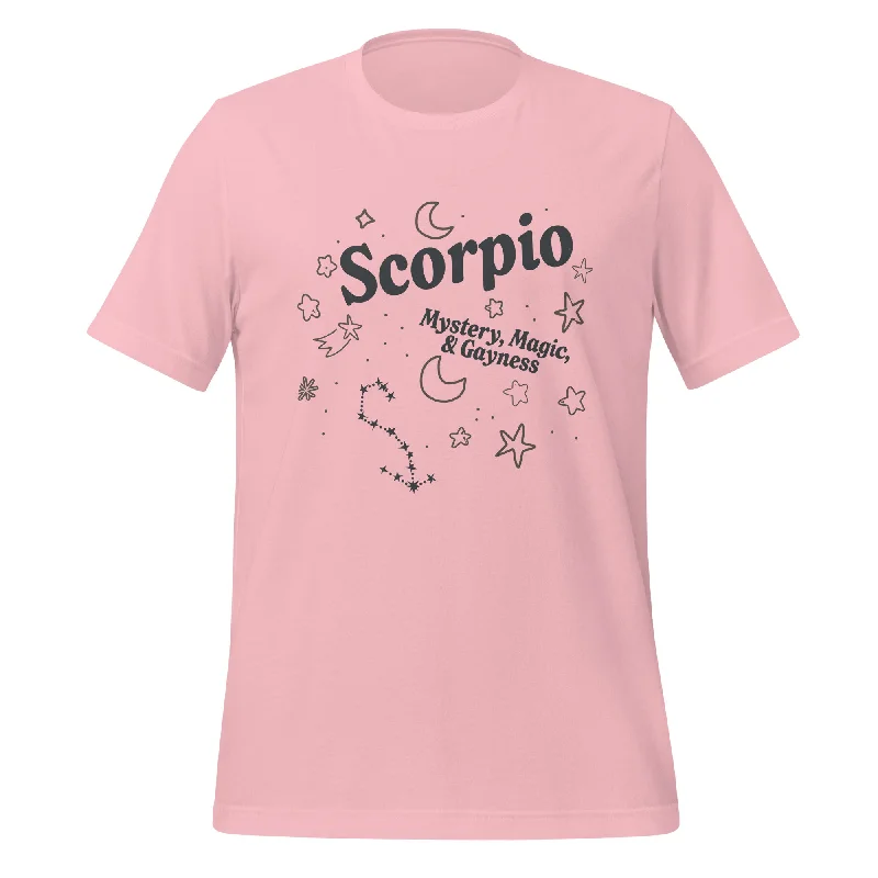 Graphic pride t-shirts with subtle queer pride accents--Scorpio Mystery, Magic, and Gayness Unisex T-Shirt Graphic pride t-shirts with subtle queer pride accents--Scorpio Mystery, Magic, and Gayness Unisex T-Shirt