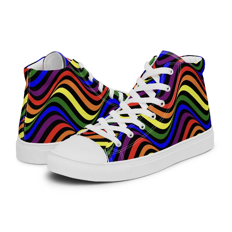LGBTQ Pride Wavey Women’s High Top Canvas Athletic Shoes