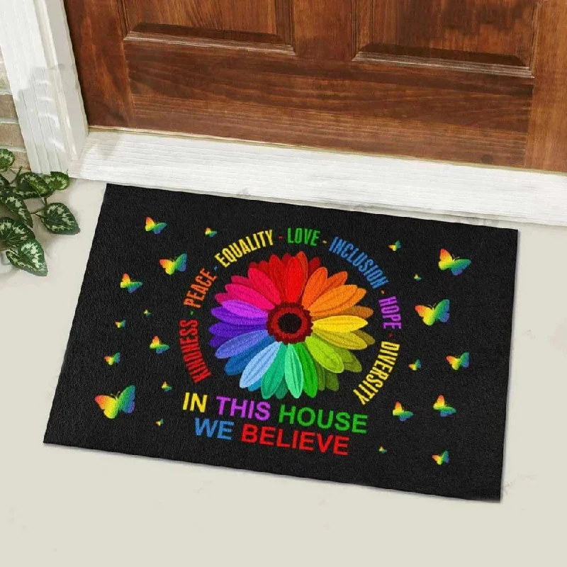 Pride Lgbtq Doormat, In This House We Believe Lgbtq All Are Welcome Here Doormat