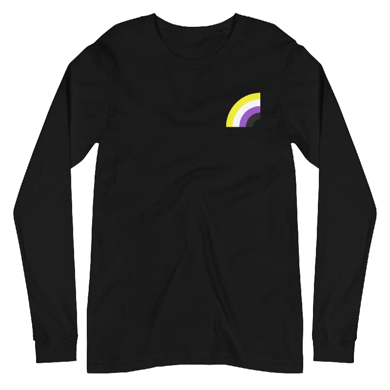 Best graphic pride t-shirts for summer festivals--Non-binary Pride Arched Flag Unisex Fit Long Sleeve T-Shirt Best graphic pride t-shirts for summer festivals--Non-binary Pride Arched Flag Unisex Fit Long Sleeve T-Shirt