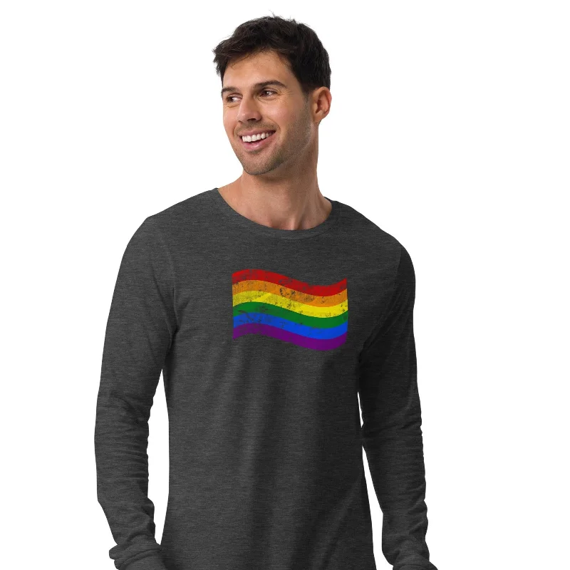 Graphic pride t-shirts with subtle rainbow flag details--Gay Pride Rainbow Colors Large Distressed Front Graphic LGBTQ+ Unisex Long Sleeve T-Shirt Graphic pride t-shirts with subtle rainbow flag details--Gay Pride Rainbow Colors Large Distressed Front Graphic LGBTQ+ Unisex Long Sleeve T-Shirt