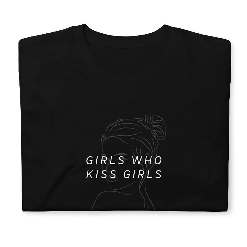 Graphic pride t-shirts with glitter rainbow lettering--Girls Who Kiss Girls Short-Sleeve T-Shirt Graphic pride t-shirts with glitter rainbow lettering--Girls Who Kiss Girls Short-Sleeve T-Shirt