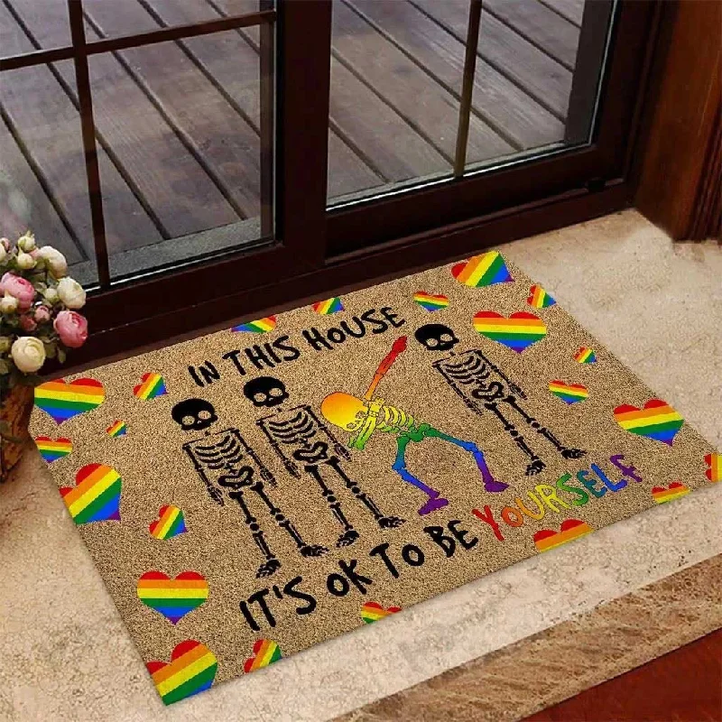 Pride Door Mat Lgbt Doormat In This House It's Ok To Be Yourself Lgbt Support Coir Pattern Doormat