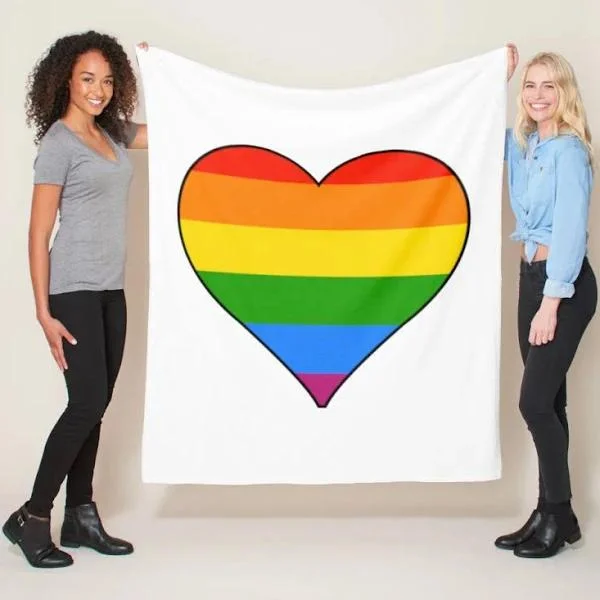 Lgbt Rainbow Blanket, Heart Pride Fleece Blanket, Blanket For Pride Month