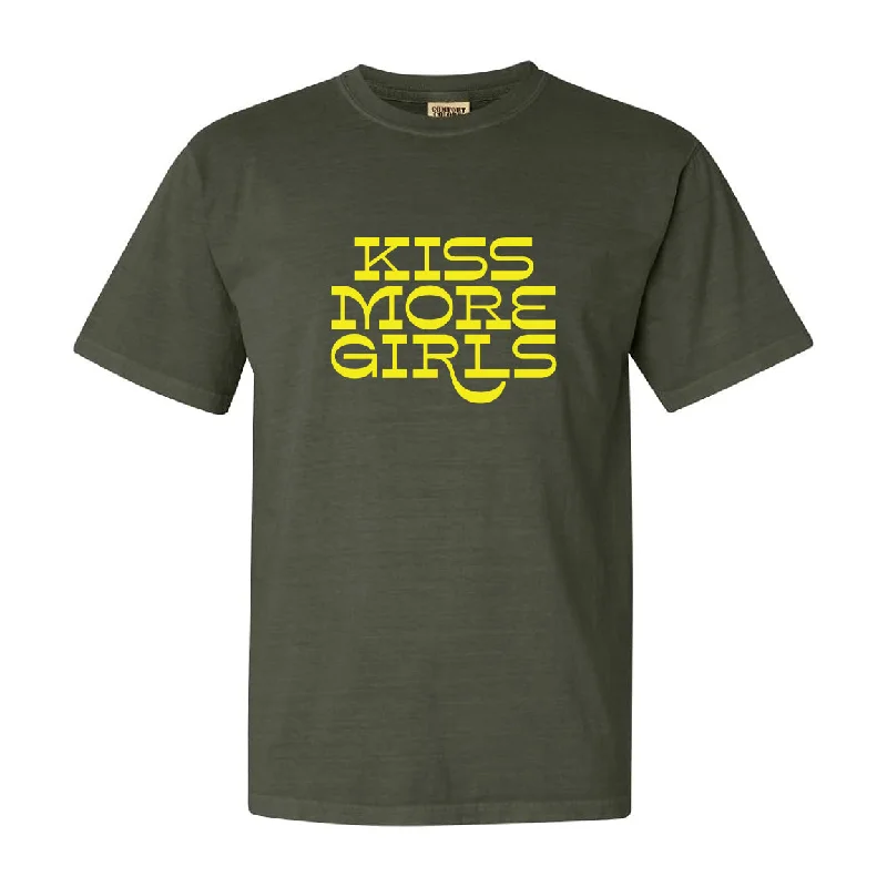 Graphic pride t-shirts with hand-painted pride flag art--Kiss More Girls - Military Green - Tee Shirt Graphic pride t-shirts with hand-painted pride flag art--Kiss More Girls - Military Green - Tee Shirt