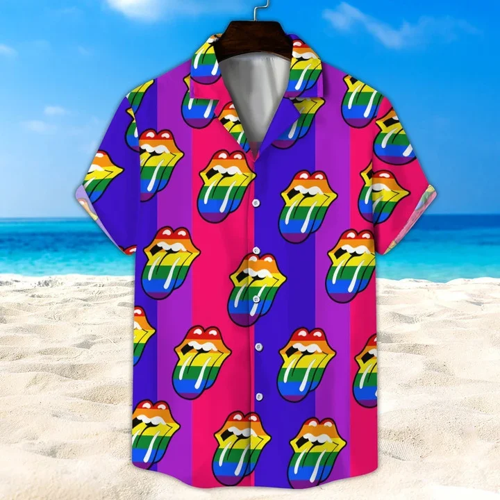 Graphic pride t-shirts with bold queer empowerment quotes--LGBT Hawaii Shirt, Bisexual Rainbow Lip Unisex Hawaii Shirt, Beach Short Graphic pride t-shirts with bold queer empowerment quotes--LGBT Hawaii Shirt, Bisexual Rainbow Lip Unisex Hawaii Shirt, Beach Short