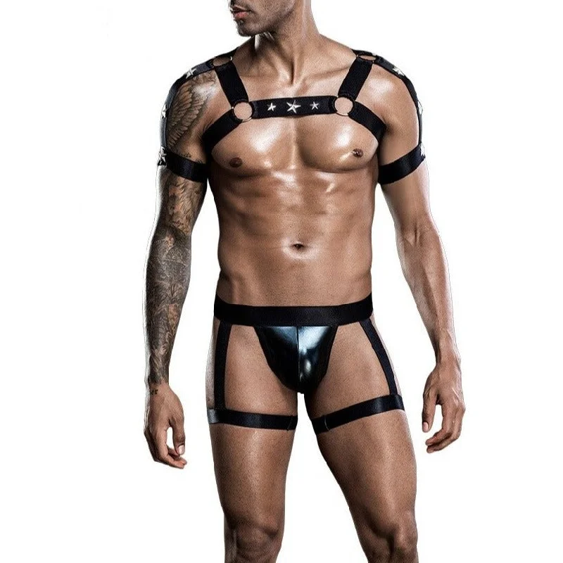 Men's Club Night Star Harness + Jockstrap Set (2 Piece Outfit)