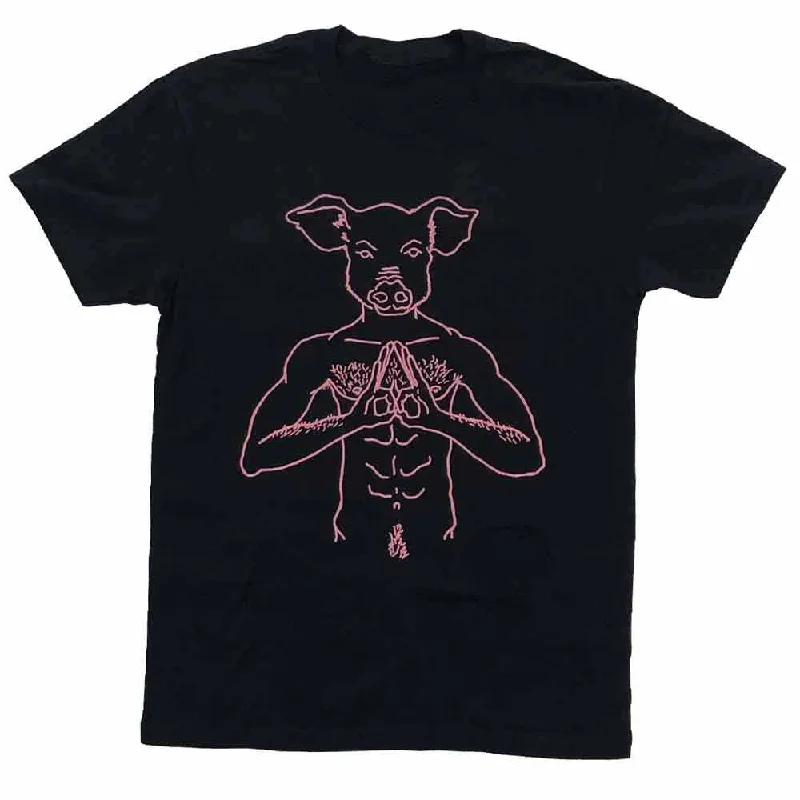Brian Kenny Pig Head Pink Print T-Shirt