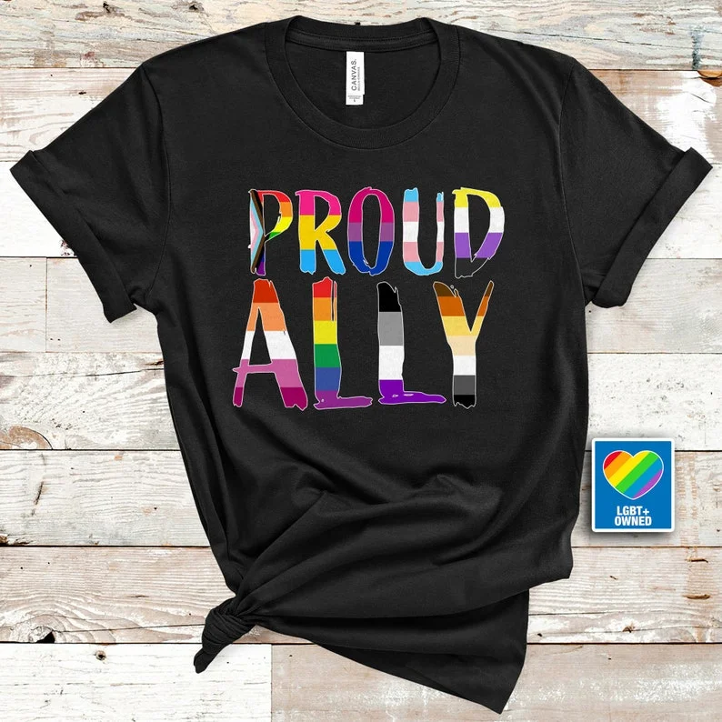 Graphic pride tees with eco-friendly inks and fabrics--Ally T Shirt, Pride Ally, Gay Pride LGBTQ Shirt, Pride Shirt, Trans T Shirt, LGBT Shirt, LGBTQIA2S+