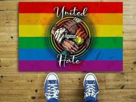 Lgbt Doormat United Against Hate Lgbt Rainbow Doormat Pride Door Mat Pride Mat