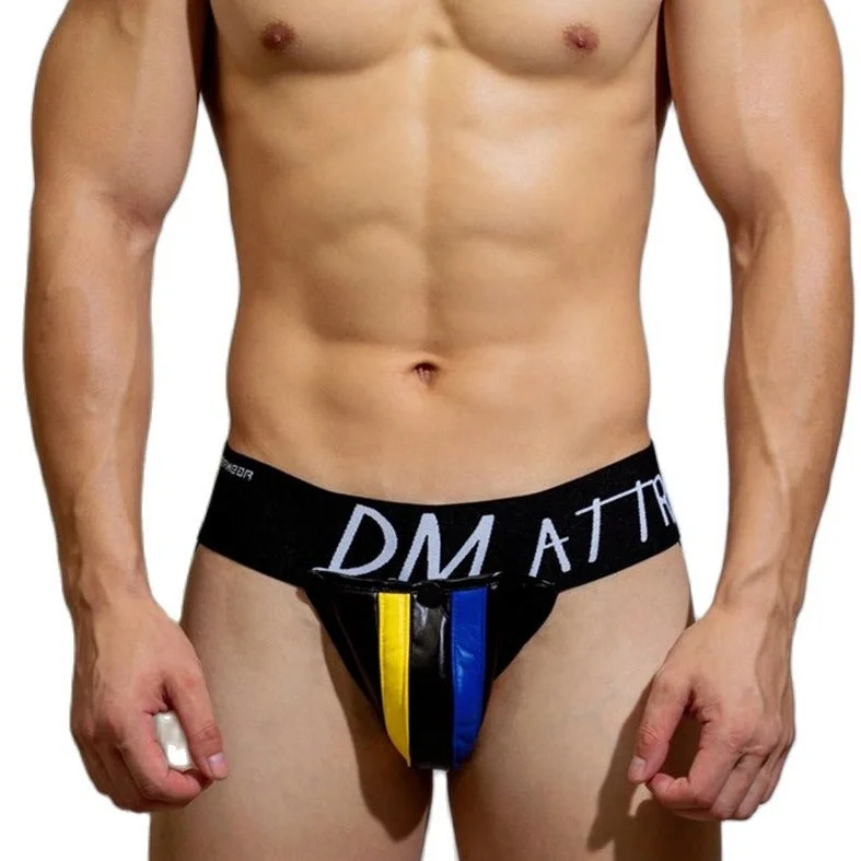 DM 2024 New Sexy Detachable Cup Faux Leather Gay Jockstrap