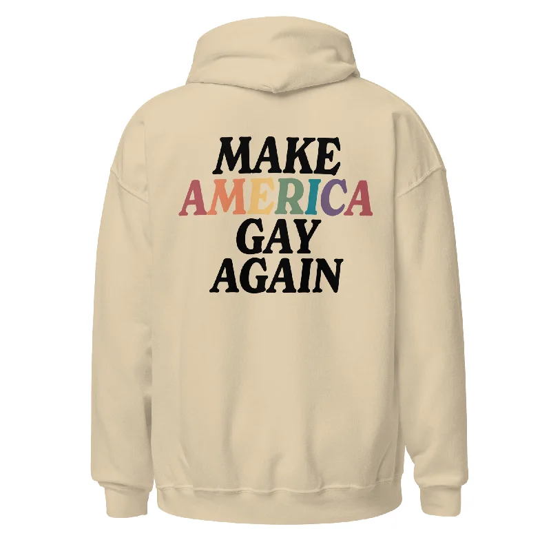 Hoodies with subtle rainbow trim and details--Progressive Pride Flag Make America Gay Again Unisex Hoodie Hoodies with subtle rainbow trim and details--Progressive Pride Flag Make America Gay Again Unisex Hoodie