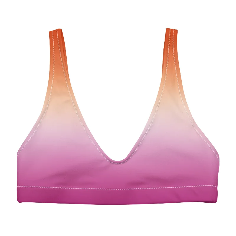 Lesbian Pride Recycled Padded Bikini Top Sports Bra - Ombre
