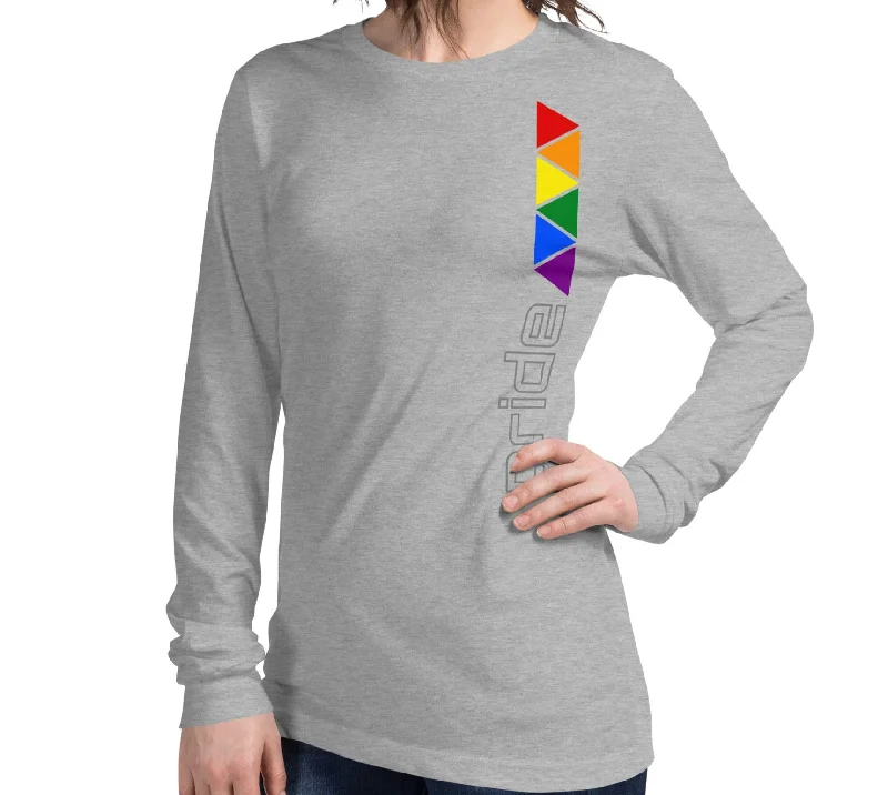 Best graphic tees for pride month celebrations--Gay Pride Rainbow Triangles Vertical Graphic LGBTQ+ Unisex Long Sleeve T-Shirt Best graphic tees for pride month celebrations--Gay Pride Rainbow Triangles Vertical Graphic LGBTQ+ Unisex Long Sleeve T-Shirt